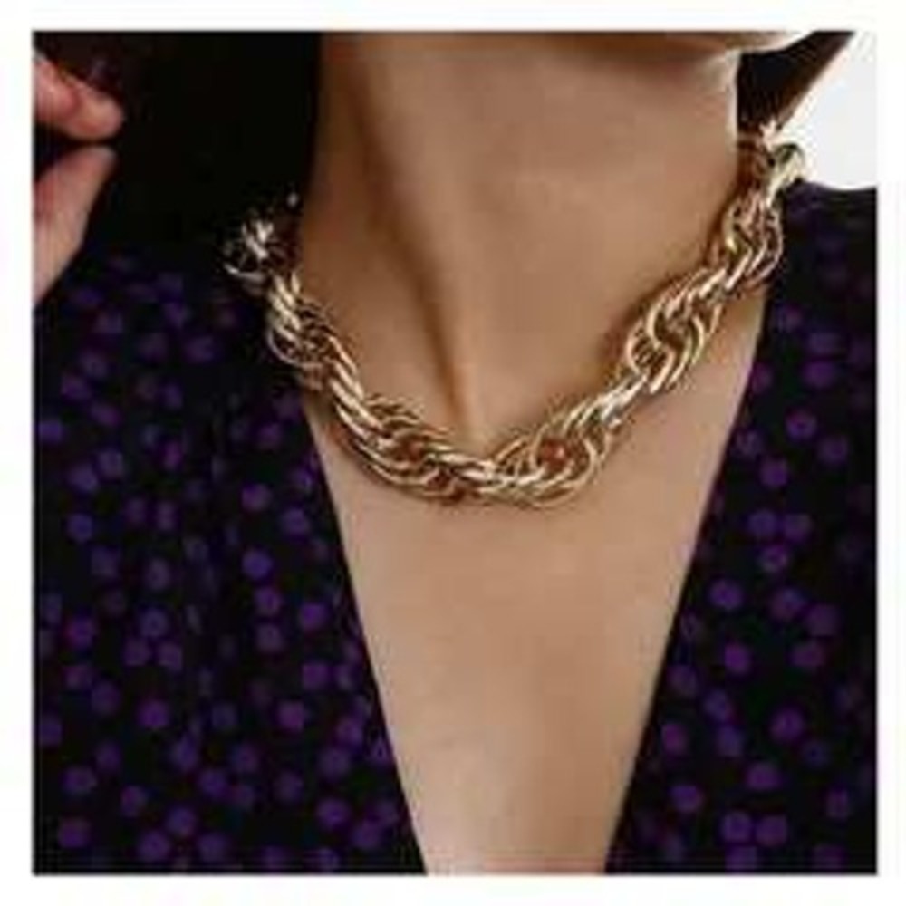 Gold Tone Chunky Chain Necklace Twisted Link Statement Minimalist Retro Gift